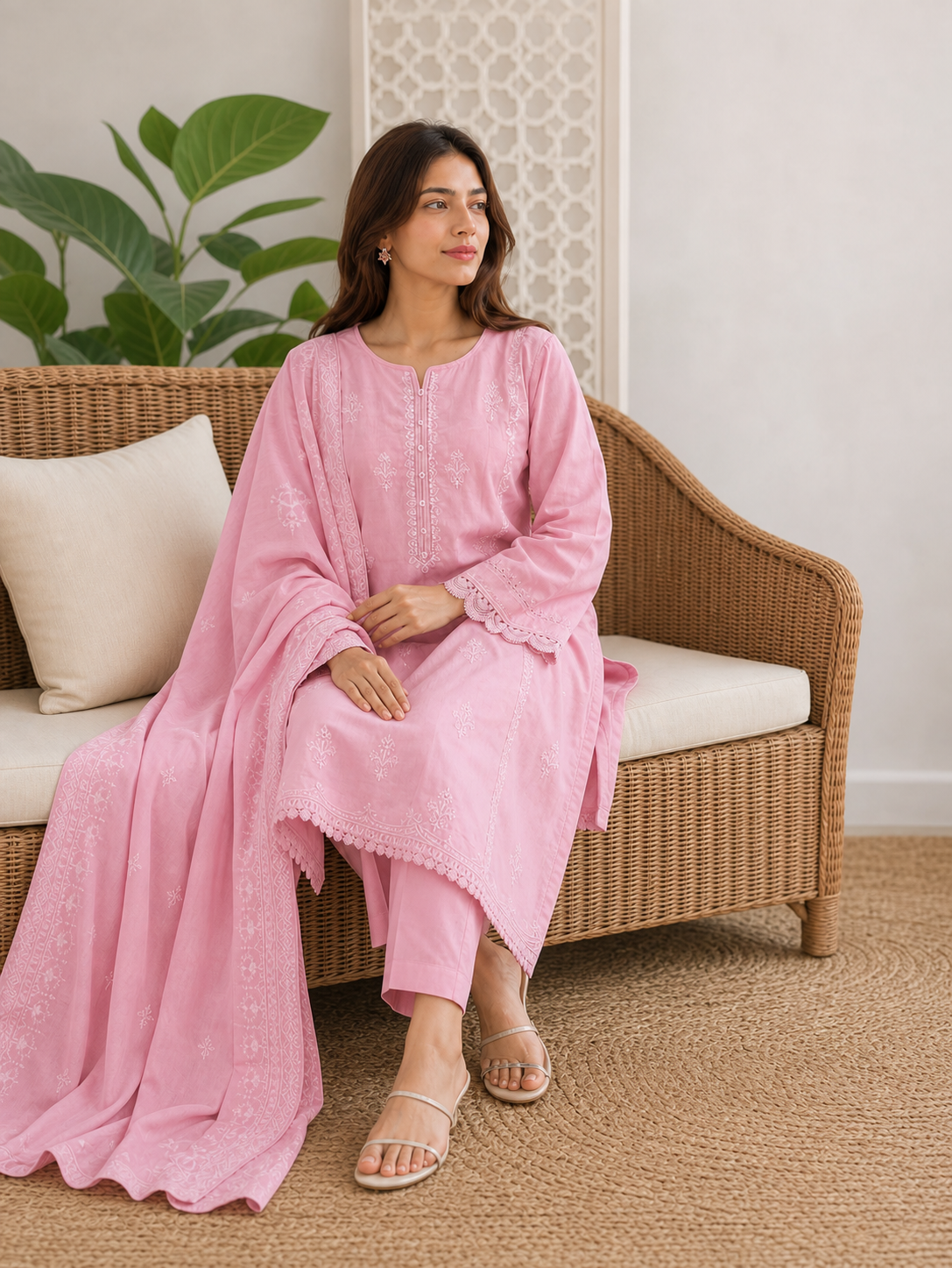 Blush Pink Embroidered 3-Piece Lawn Suit