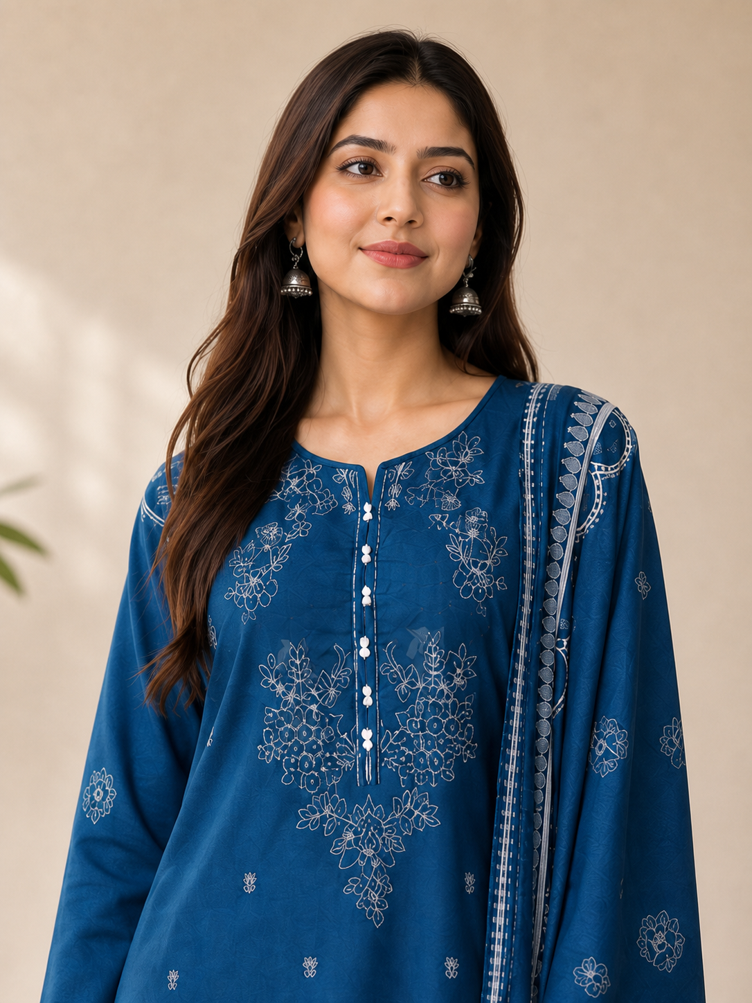 Dark Ferozi Embroidered 3-Piece Lawn Suit