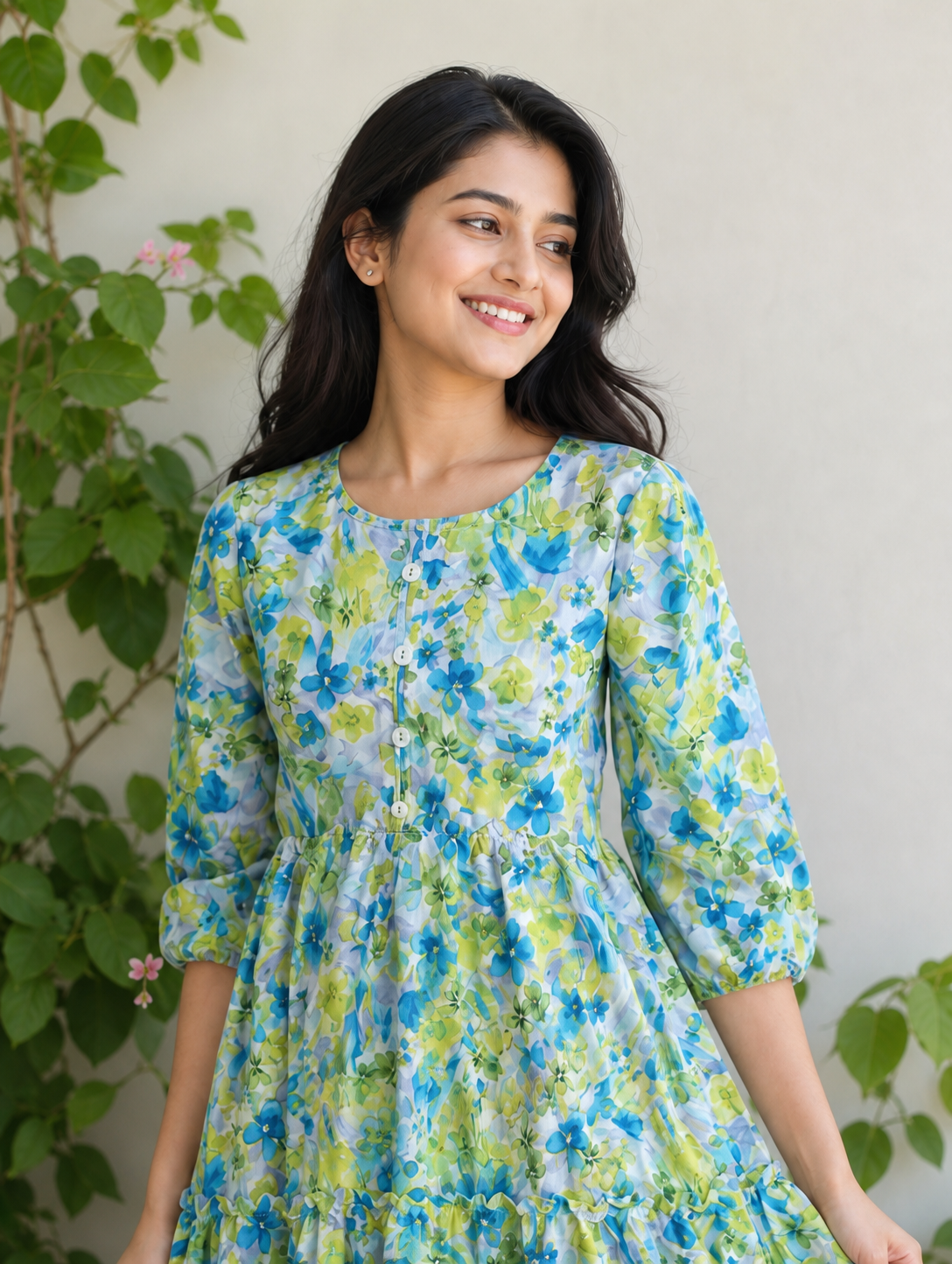 Spring Aquarelle Tiered Midi Dress