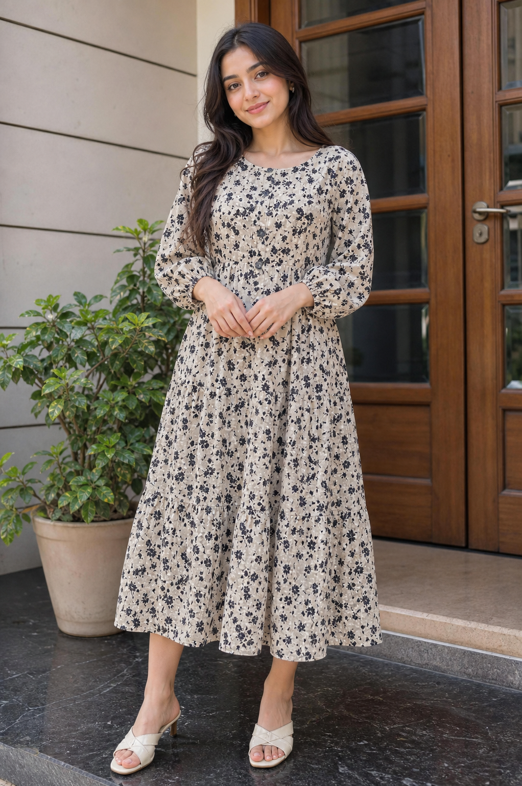 Dusk Petals Tiered Midi Dress