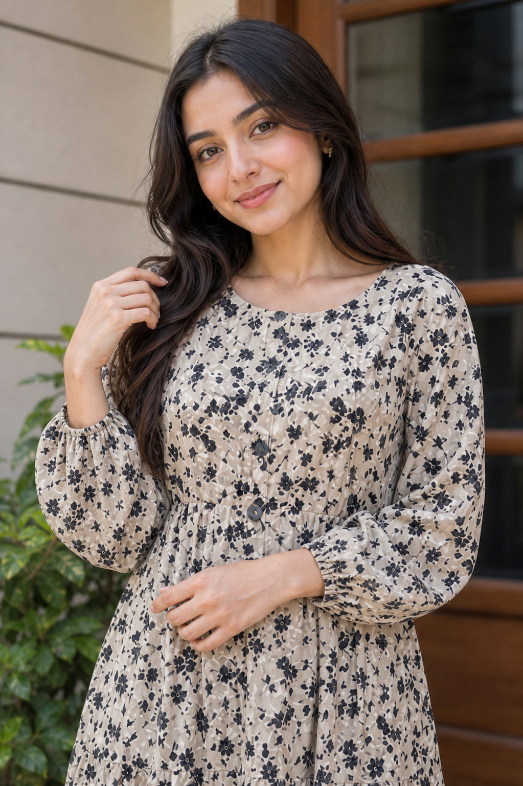 Dusk Petals Tiered Midi Dress