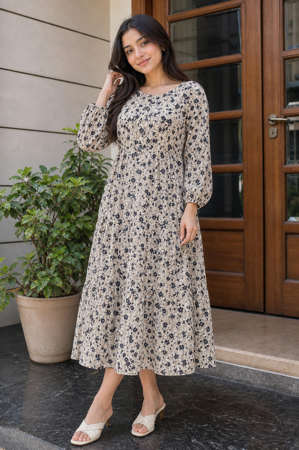 Dusk Petals Tiered Midi Dress