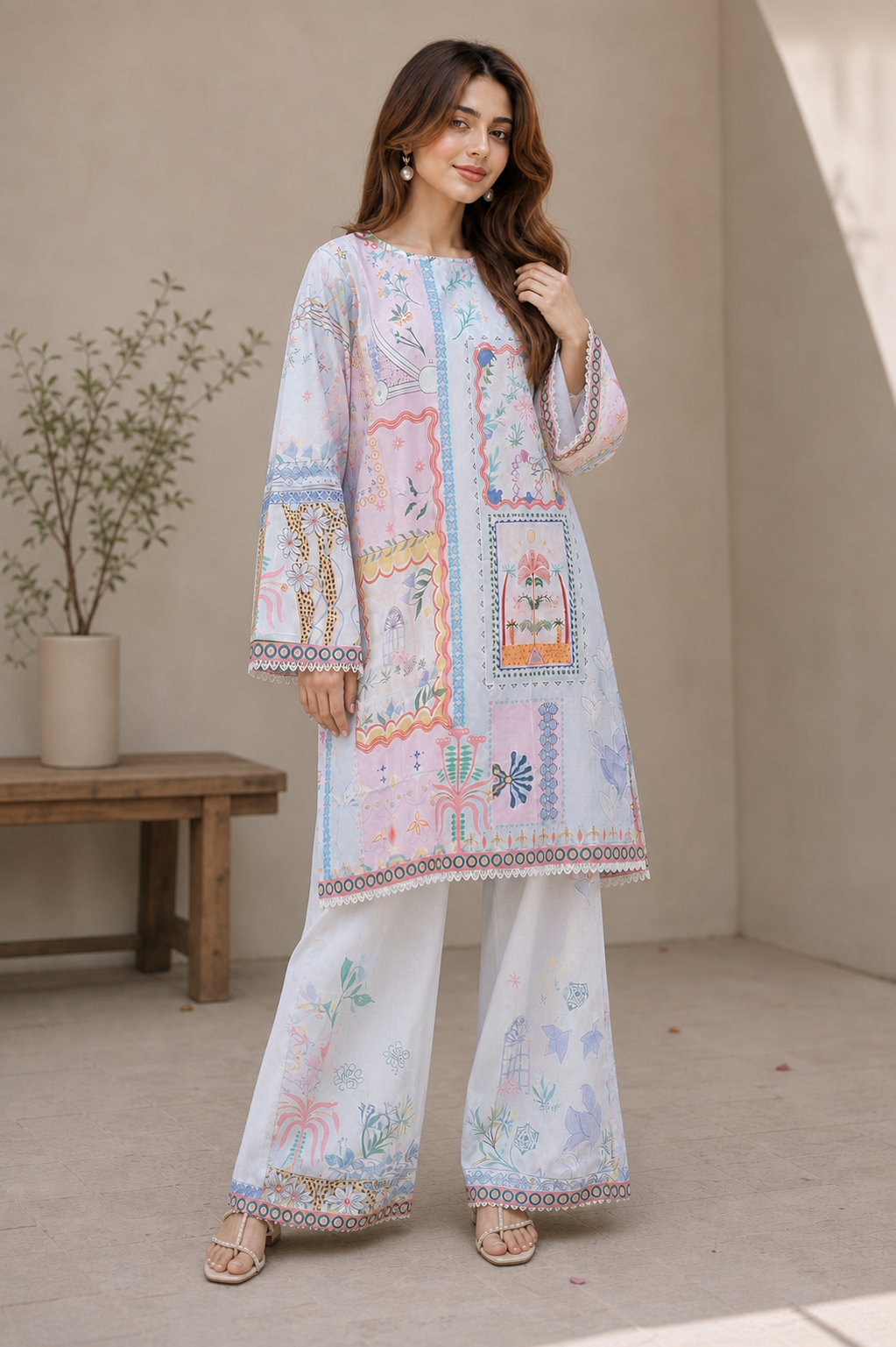 Whimsical Pastel Printed Suit Set