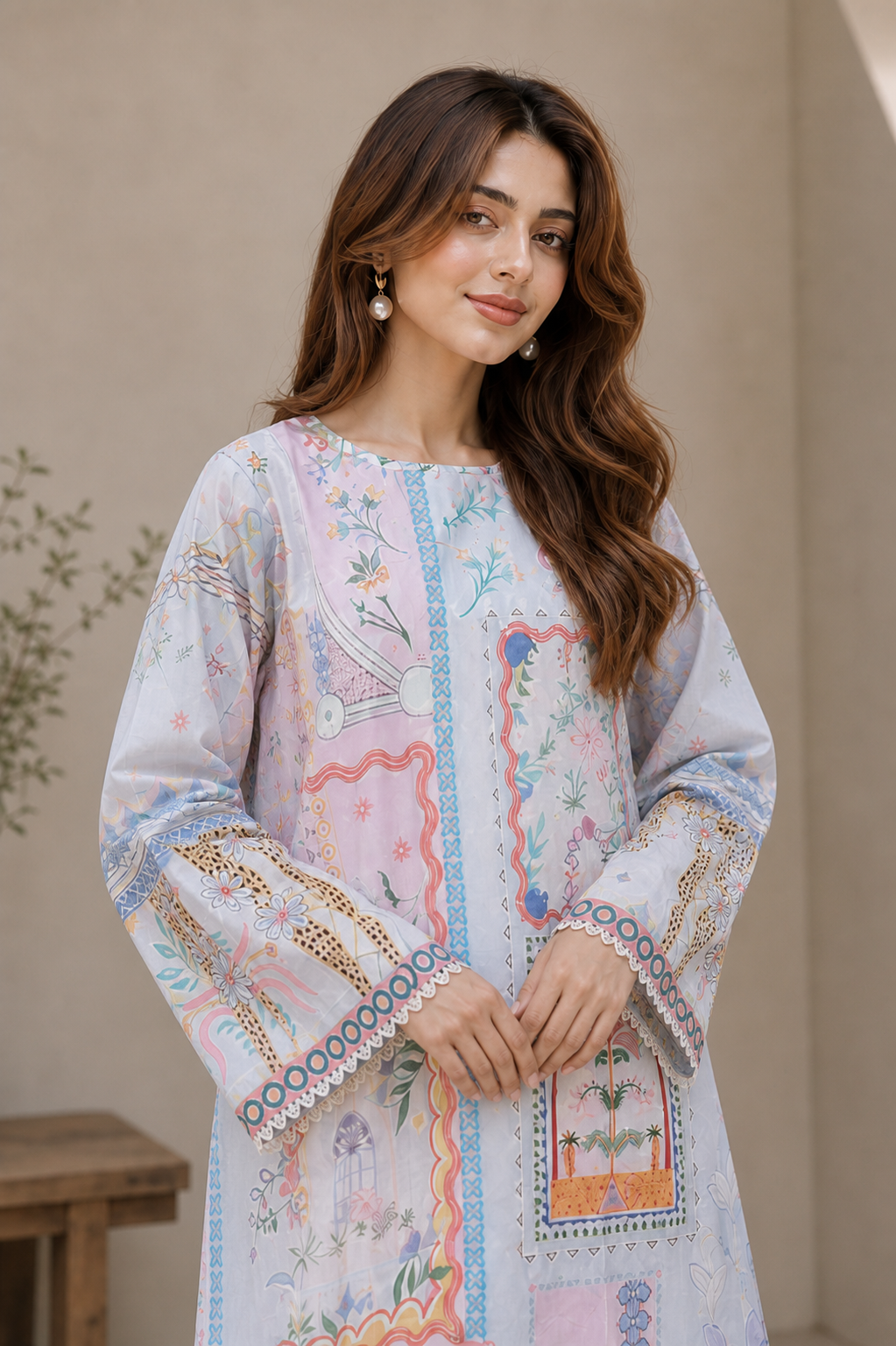 Whimsical Pastel Printed Suit Set