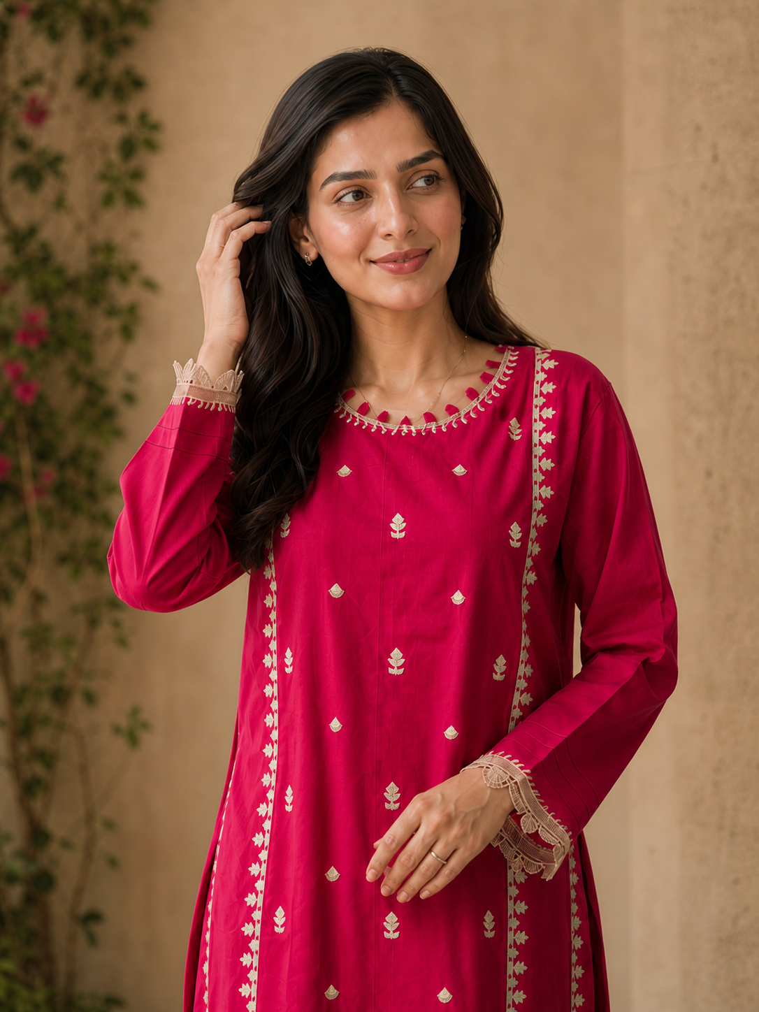 Rani Pink Embroidered Kurta Set