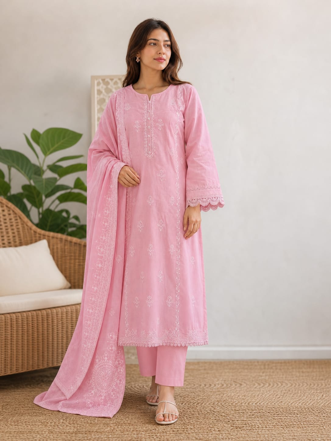 Blush Pink Embroidered 3-Piece Lawn Suit