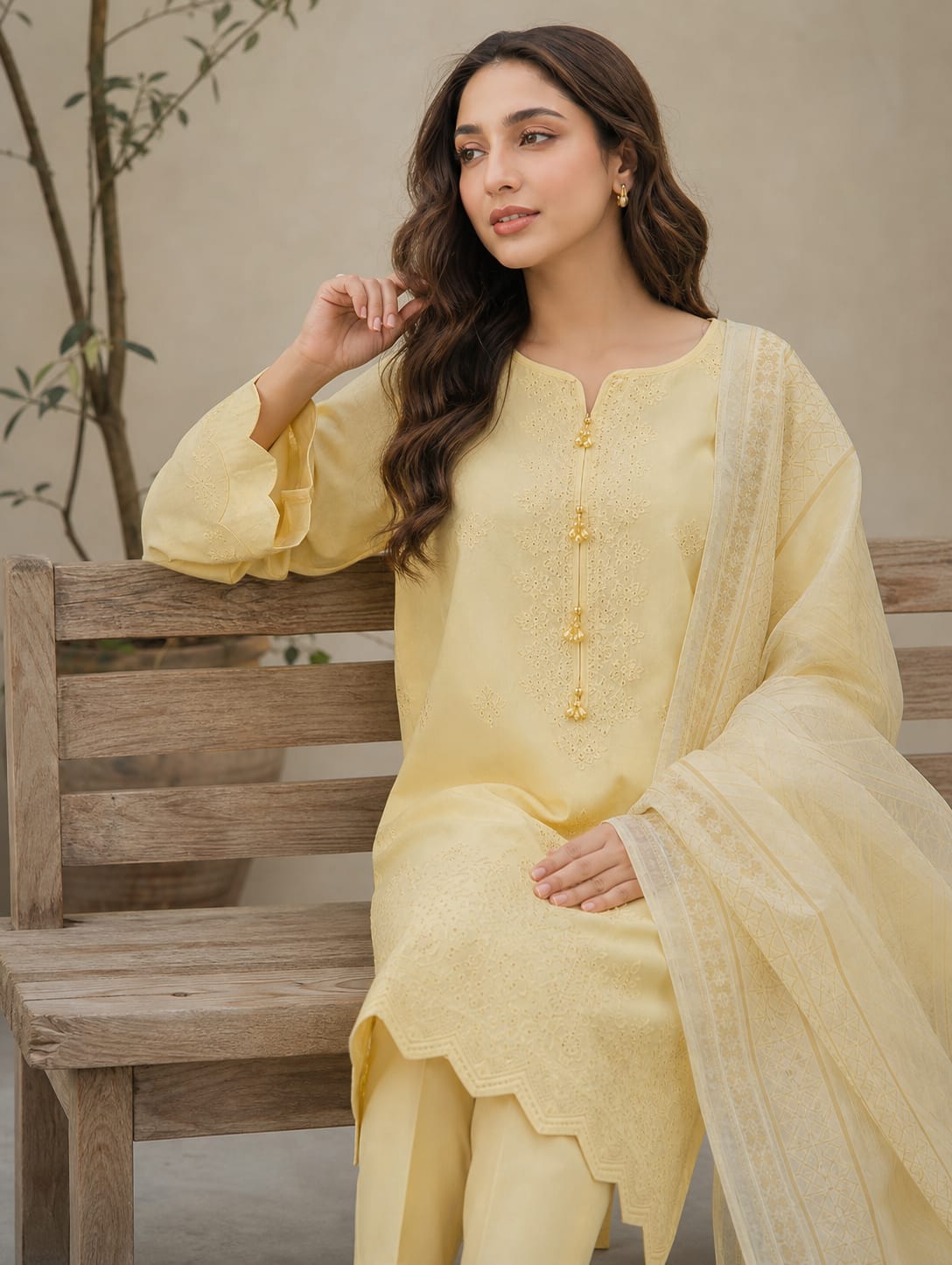 Pastel Yellow Embroidered 3-Piece Lawn Suit
